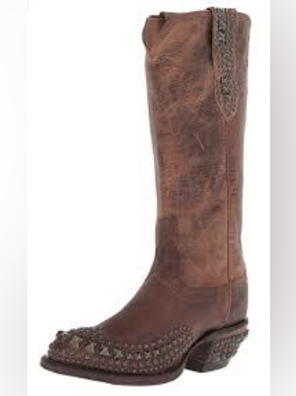 Lucchese Brown Studded Knee-High Heeled Boots - Picture 3 of 9